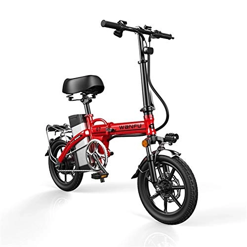 Electric Bike : Fast Electric Bikes for Adults Foldable Portable Bikes Detachable Lithium Battery 48V 400W Adults Double Shock Absorber Bikes with 14 inch Tire Disc Brake and Full Suspension Fork ( Color : Red )