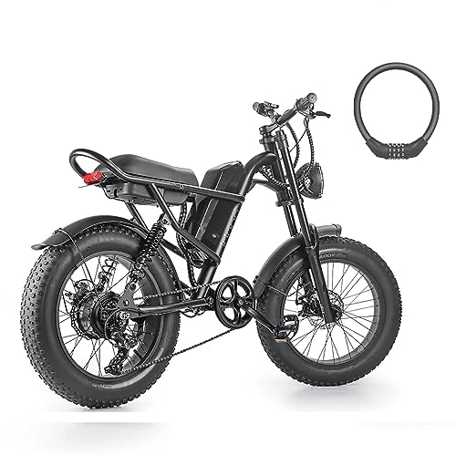 Electric Bike : Fat Tire Electric Bike, 15.6Ah Battery 20 Inch wheel Electric Mountain Bike with 48V LCD Display Electric Off Road Bike Double Spring Suspension 7-Speed