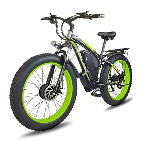 Electric Bike : Fat Tire Electric Bike for Adults Men Dual Motors 26 inch Mountain Bike Removable Battery Waterproof 48V 15A Shimano 21 Speed Transmission Gears E Bikes Double Disc Brake