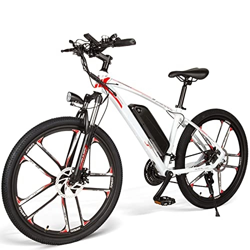 Electric Bike : FBKPHSS Folding Electric Bikes for Adults, Electric Mountain Bike with Removable Lithium Battery LCD Display 26" Aluminum Mountain E-Bike for Outdoor Cycling, White