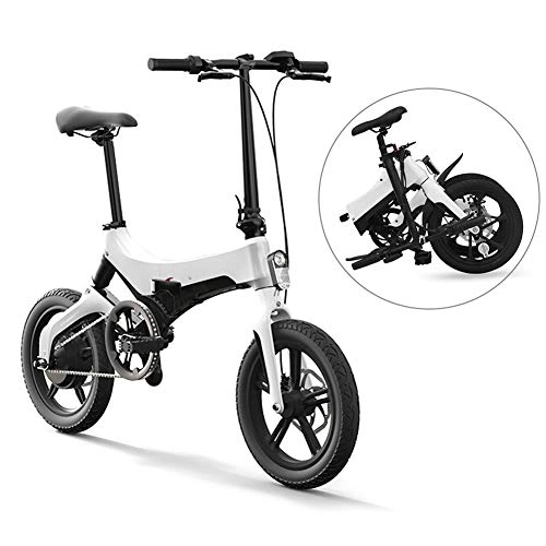 Electric Bike : FENGD 16 Inch Folding Electric Bicycle, Power Assist Moped Electric Bike E-Bike, Motor and Dual Disc Brakes, for Commuter Travel, White