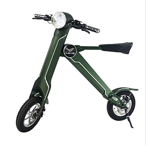 Electric Bike : FENGFENGGUO Electric Bicycle, Mini Two-Wheel Balance Car Portable Smart Scooter Folding Moped with Bluetooth Speaker, darkgreen