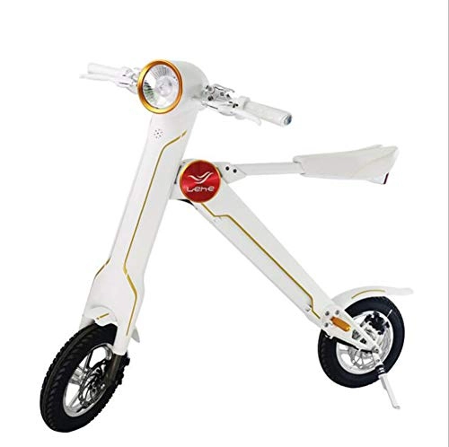 Electric Bike : FENGFENGGUO Electric Bicycle, Mini Two-Wheel Balance Car Portable Smart Scooter Folding Moped with Bluetooth Speaker, white