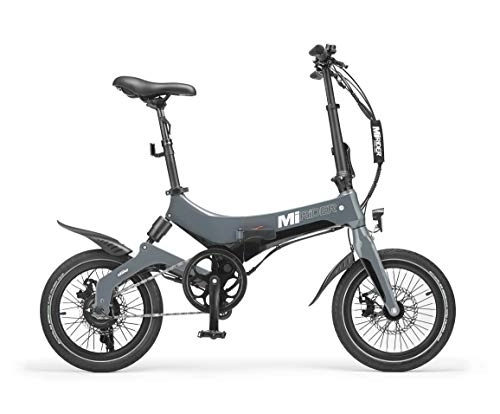 Electric Bike : Festive Lights MiRiDER One Folding Electric Bike - Lightweight Foldable eBike 7ah / 252wh Battery | Thumb Throttle With Pedal Assist (Graphene Grey)