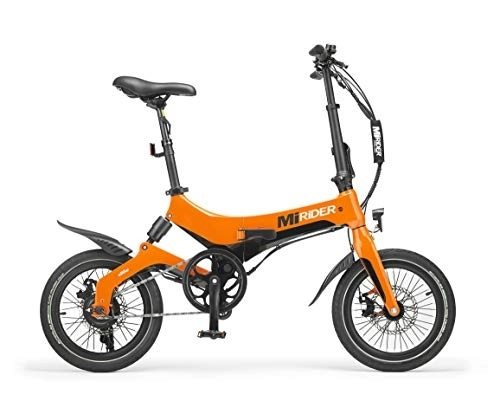 Electric Bike : Festive Lights MiRiDER One Folding Electric Bike - Lightweight Foldable eBike 7ah / 252wh Battery | Thumb Throttle With Pedal Assist (Solar Orange)