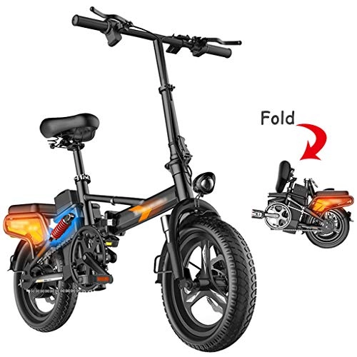 Electric Bike : FFF-HAT 14-inch Electric Bicycle, Folding Mountain Bike, Adult Eco-friendly Bicycle with LCD Smart Meter 400W 48V 26AH, City Commuter Folding Electric Bicycle, Endurance 300KM, Black