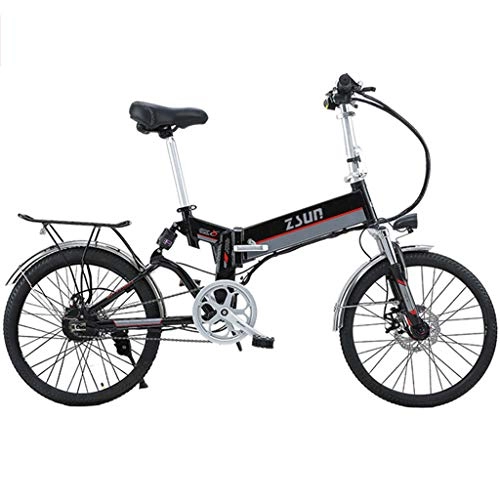Electric Bike : FFF-HAT 20-inch Folding Electric Bike, Electric Bike For Men and Women, 7-speed Transmission, 350W / 48V Battery Life 100 Km, Removable Lithium Battery, Black / White