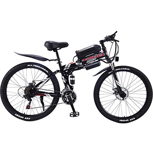 Electric Bike : FFF-HAT Folding Electric Mountain Bike, 26 Inches With Removable Lithium-ion Battery (36V8AH350W), 3 Working Modes, 21 / 27 Speed Electric Bike (Spoke Wheel / Integrated Wheel), Black Red