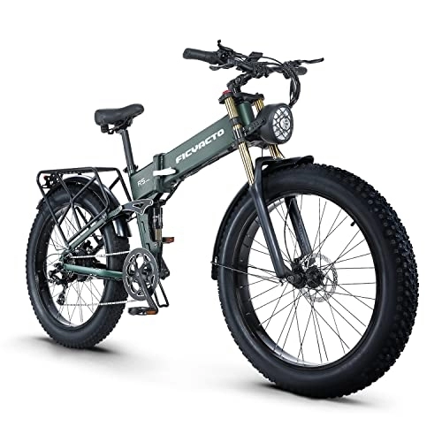Electric Bike : Ficyacto Electric Bike, 48V15AH Battey, 26 * 4.0 Fat Tire Electric Bike, Shimano 8-Speed Mountain Ebike for Men (Green)