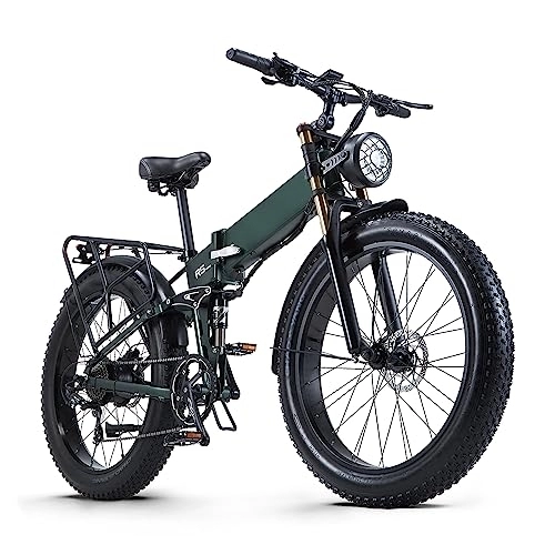 Electric Bike : Ficyacto Electric Bike, 48V16AH Battey, 26 * 4.0 Fat Tire Electric Bike, Shimano 8-Speed Mountain Ebike for Men (Green)
