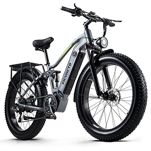 Electric Bike : Ficyacto Electric Bike for Adults 26IN E Mountain Bike Ebike With 48V17.5Ah Lithium Battery, Fat Tires, Shimano 8 Speed, Rear Rack (RX80)