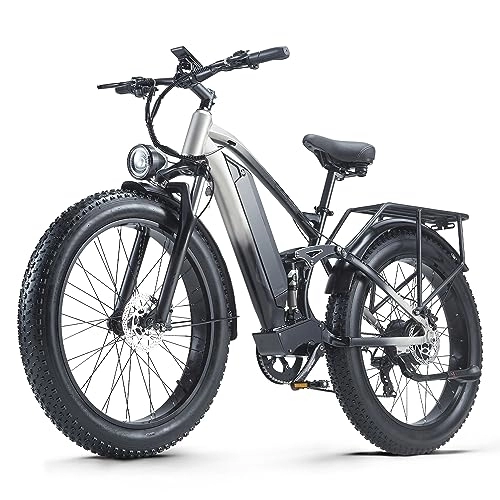 Electric Bike : Ficyacto Electric Bike for Adults Fat Tire Ebike 26“ Electric Mountain Bike with 48V17.5AH Removable Battery, Dual Disc Brake, 8 Speed Gears