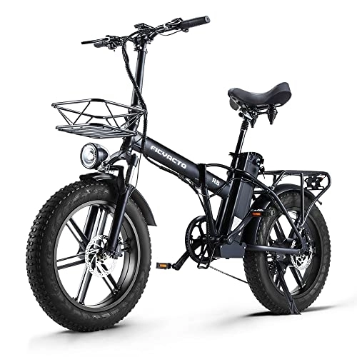 Electric Bike : Ficyacto Electric Bikes for Adults Electric Folding Bike 20IN Ebike for Mens Women with 48V20AH Battery, Front Suspension, 8-Speed Shifter, Hydraulic Brakes, 4.0" Fat Tyre