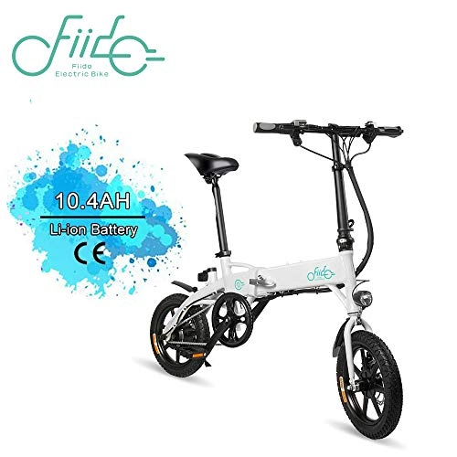 Electric Bike : FIIDO D1 14 inch Folding Electric Bicycle, 250W 10.4Ah Lithium Battery Electric Bike with Front LED Light for Adult Black(White)