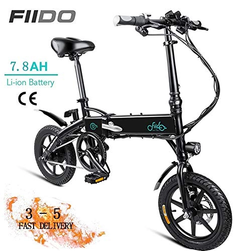 Electric Bike : FIIDO D1 Electric Bike, Folding Electric Bike for Adults 7.8Ah 250W 36V with LCD Screen 14inch Tire Lightweight 17.5kg / 38.58lbs Suitable for Men Women City Commuting(Black)
