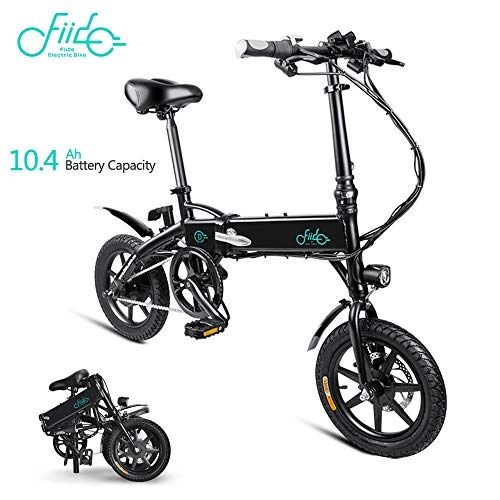 Electric Bike : FIIDO D1 Electric Bikes for Adults, Folding E Bikes 10.4Ah 250W 36V 14inch Lightweight 38.4lbs Suitable for Men Teenagers Outdoor Fitness City Commuting (Black)