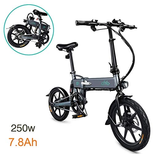 Electric Bike : FIIDO D2 Ebike Foldable Electric Bike With 250W Motor, LED Front Light, 16 Inch Inflatable Rubber Tire, 120kg Payload For Adult (7.8Ah Gray)