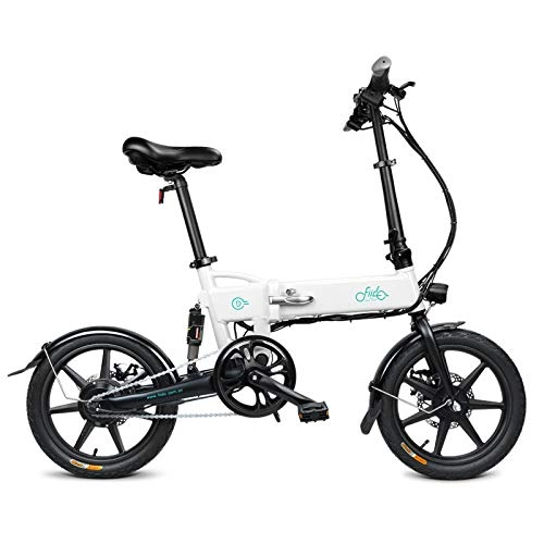 Electric Bike : FIIDO D2 Electric Bike Folding Ebike with Super Lightweight Aluminum Alloy Frame, 250W Hub Motor, LED Headlight, 16 Inch Wheels, Pedals, Power Assisted Electric Bicycle for Adult - White
