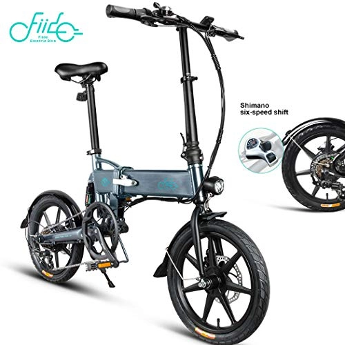 Electric Bike : FIIDO D2s Electric Bike Adult, Foldable Bike 6 Speed 36V 7.8 AH 250W 16 inch Lightweight with LED Headlights and 3 Modes Suitable for Men and Adults (grey)