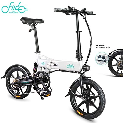 Electric Bike : FIIDO D2s Electric Bike Adult, Foldable Bike 6 Speed 36V 7.8 AH 250W 16 inch Lightweight with LED Headlights and 3 Modes Suitable for Men and Adults(White)