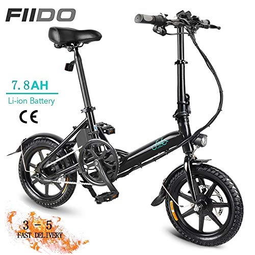 Electric Bike : FIIDO D3 Electric Bikes for Adults, Folding Bike Lightweight 14 inch 7.8AH 250W Brushless Motor 36V with Shockproof Tire Safe Dual-disc Brakes for Men Outdoor Fitness Exercise-Black