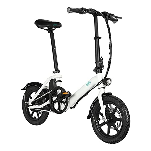 Electric Bike : FIIDO D3 Pro Foldable Electric Bike - E-Bike Rechargeable and Commuting for Men Women Snow Beach Mountain 14 ”36V 7.5Ah 25Km / h 60Km 18Kg 250W (White)