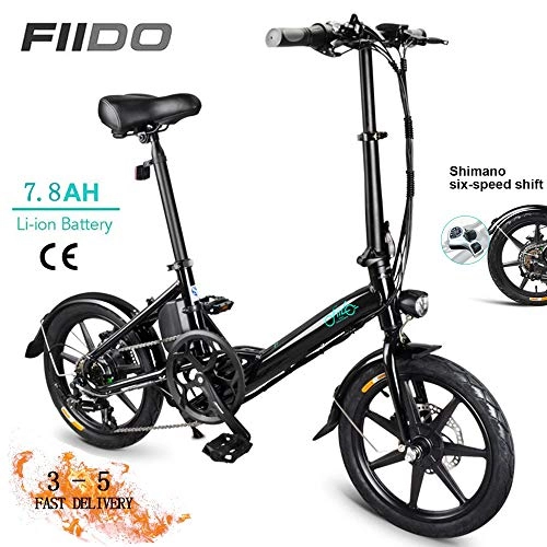 Electric Bike : FIIDO D3s Electric Bikes for Adults, Folding Bike Shimano 6 Speed Lightweight 16 inch 7.8AH 250W Brushless Motor 36V with Shockproof Tire Safe Dual-disc Brakes for Men Commuting-Black