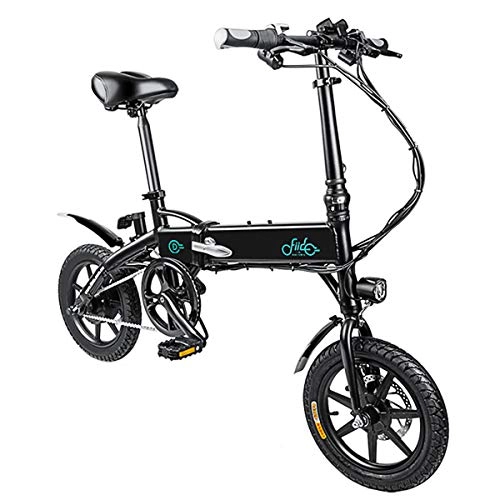 Electric Bike : Fiido Folding Electric Bicycle, Lightweight Aluminum Alloy Electric Bike with Large Capacity Lithium-Ion Battery Inflatable Rubber Tire 10.4Ah - Black