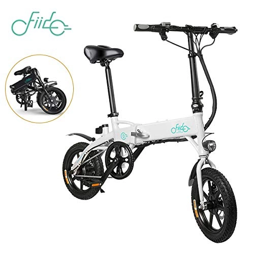 Electric Bike : FIIDO Folding Electric Bicycle - Lightweight Aluminum Alloy Electric Bike with Large Capacity Lithium-Ion Battery Inflatable Rubber Tire (White, 10.4Ah)