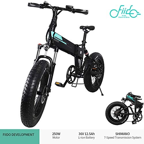 Electric Bike : FIIDO M1 Electric Mountain Bike, Foldable 40 Miles 12.5Ah 20" Fat Tires Electric Bikes Men with LED Screen Shimano Mechanical Disc Brake 7 Speed 3 Riding Modes for City Teens and Adults(Black)