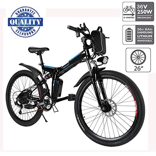 Electric Bike : fiugsed 26'' Electric Mountain Bike with Removable Large Capacity Lithium-Ion Battery (36V 250W), Electric Bike 21 Speed Gear and Three Working Modes (26" Black)