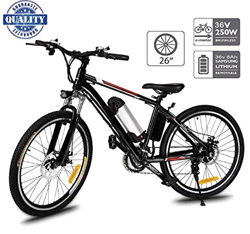 Electric Bike : fiugsed 26'' Electric Mountain Bike with Removable Large Capacity Lithium-Ion Battery (36V 250W), Electric Bike 21 Speed Gear and Three Working Modes (Unfoldable Black)