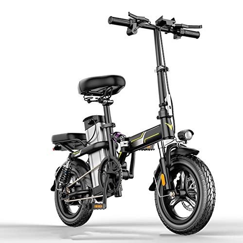 Electric Bike : FJNS 14 inch Folding Electric Bicycle, Electric Off-road Bike 350W / 48V / 21AH with Removable Lithium-Ion Battery and GPS positioning for Adults, Mileage: 90-120KM, Black