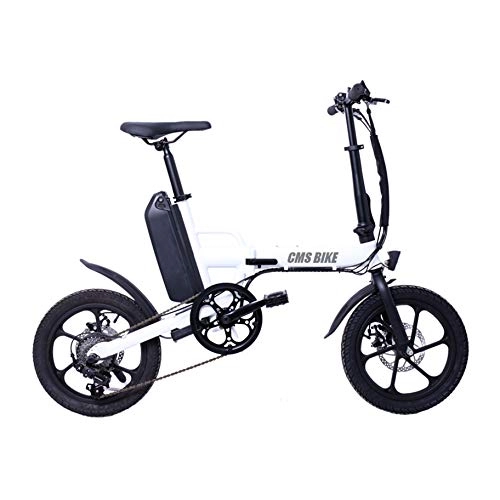 Electric Bike : FJNS 16 Inches Folding Electric Bicycle, 13Ah 250W Folding Electric Bicycle 25km / h 80km Mileage Intelligent Variable Speed System, White