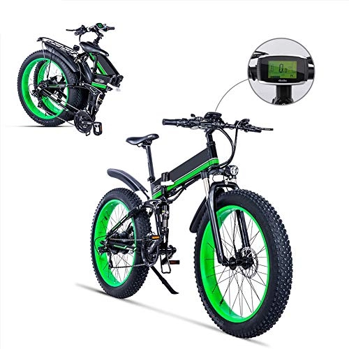 Electric Bike : FJNS Folding Electric Bike 26 Inch 4.0 Fat Tire, 21 Speeds 48V 1000W Beach Snow Electric Bicycle with Removable Lithium-Ion Battery LCD Screen, Speed 35KM / h