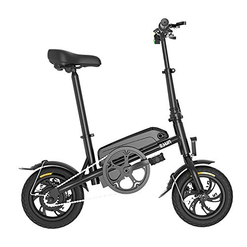 Electric Bike : FJW 12" Mini Electric Bikes Fashion & Smart Electronic Vehicle Hybrid Scooter Electric Foldable & Portable Electric Bicycle with with Disc Brakes and LCD Speed Display, Black