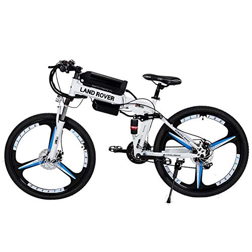 Electric Bike : FJW Electric Mountain Bike, 26 Inch E-bike Unisex High-carbon Steel 3 Spokes Integrated Wheel, Suspension and Shimano 21 Speed Gear Hybrid for Commuter City