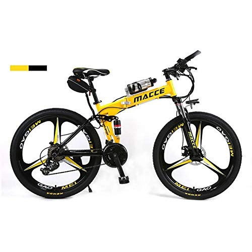 Electric Bike : FJW Unisex Dual Suspension Mountain Bike 26" Integral Wheel Electric Bike High-carbon Steel Hybrid Bicycle Pedal Assisted Folding Bike with 36V Li-ion Battery, 21 Speed Gear, Yellow