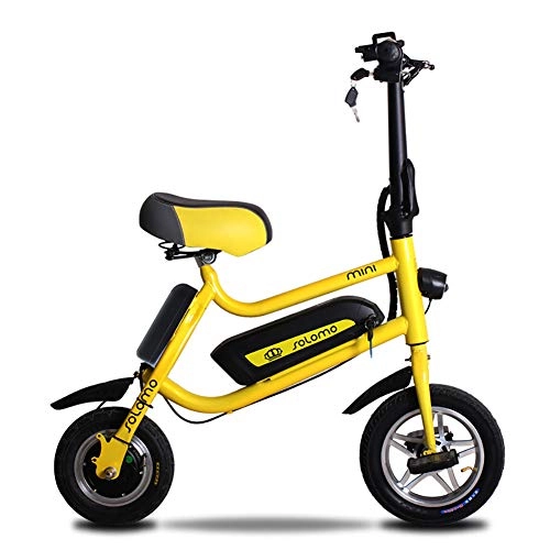 Electric Bike : FJW Unisex Electric Bike, 12 Inch Folding E-bike with Super Lightweight Aluminum Alloy, with Disc Brakes (Removable Lithium Battery) for Commuter City, Yellow, 36V8A