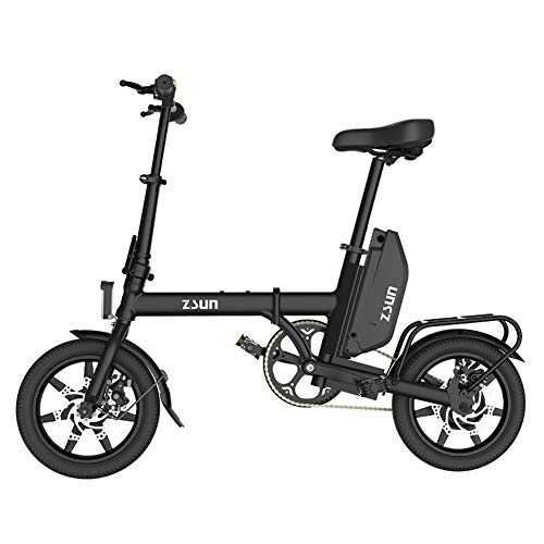 Electric Bike : FJW Unisex Electric Bike 48V 240W 14 inch Aluminium Alloy Folding Bike with Disc Brakes (Removable Lithium Battery) for Commuter City, Black