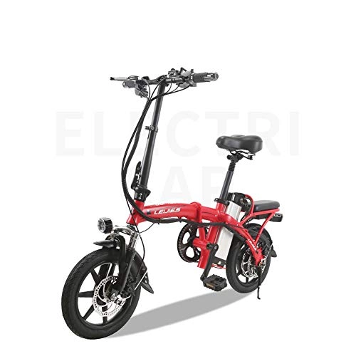 Electric Bike : FJW Unisex Mini Electric Bikes 14" Fashion & Smart Electronic Vehicle 48V 8Ah Hybrid Folding Bike Suspension Foldable & Portable Electric Bicycle, Red