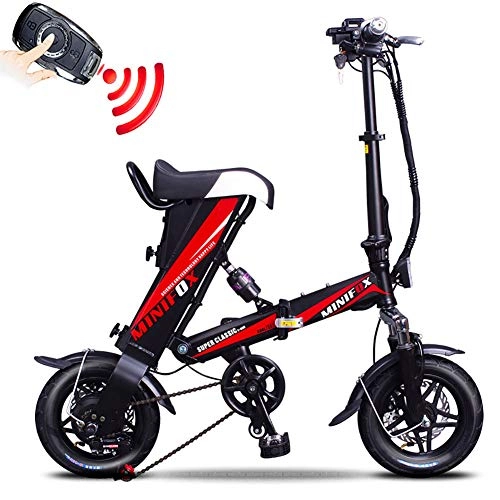 Electric Bike : FJW Unisex Suspension Folding Electric Bike - 12" Portable High-carbon Steel Lithium-Ion Battery and Silent Motor Bike, Double Disc Brake for Commuter City, Black, 36V15A