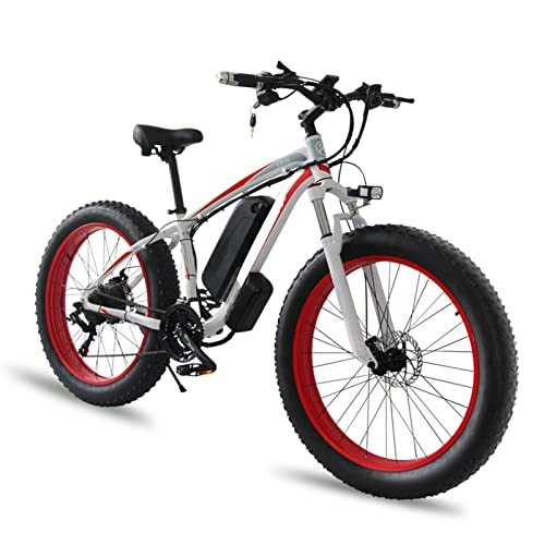 Electric Bike : FMOPQ 1000W Electric Bikes28 Mph E Bikes 26 Inches Fat Tire Electric Mountain for Men 48V 18Ah Lithium Battery Motor Electric Snow Bicycle (White 18AH battery)