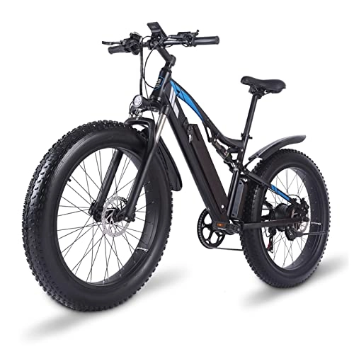 Electric Bike : FMOPQ 26”Fat Tire Electric Bike Powerful 500W / 750W / 1000W Motor 48V Removable Lithium Battery Beach Snow Shock Absorption Mountain Bicycle (Color : 1000w 17Ah Two Batt) (48v 500w 13ah)