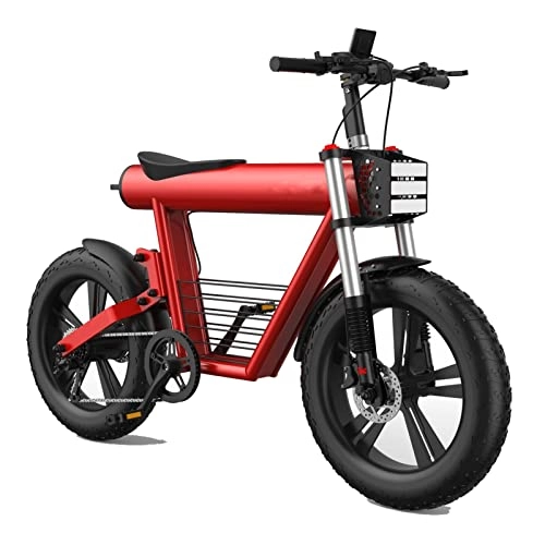 Electric Bike : FMOPQ Electric Bike 800WElectric Mountain Retro Bicycle 20 Inch Fat Tire Electric Bike with 60V 20Ah Lithium Battery (Color : Blue Gears : 7Speed) (Red 7Speed)
