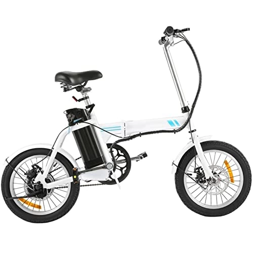 Electric Bike : FMOPQ Electric Bike Foldable for Women 250W Lightweight 15.4 inch tire Electric Bicycle 36V 8Ah Lithium Ion Battery Disc Brake (Color : Black) (White)