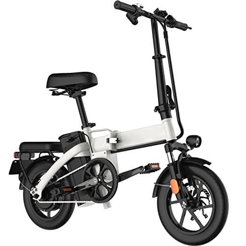 Electric Bike : FMOPQ Electric Bike Foldable15.5 MPH Electric Bicycle 350W Motor 48V 14.4Ah Lithium Battery 14 inch Flat Wheels Ultra Long Endurance Electric Bicycle (Color : Black) (White)