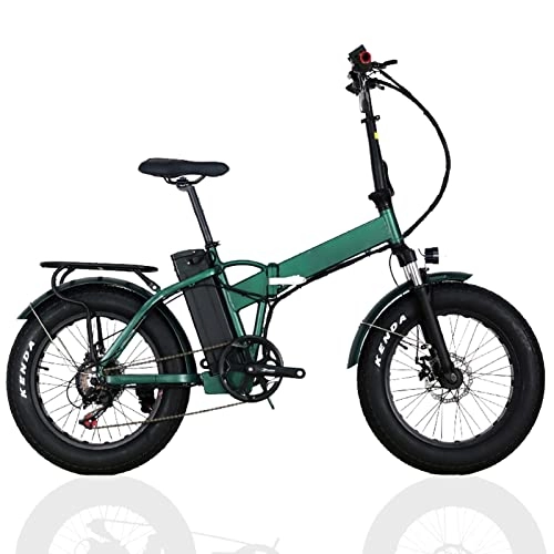Electric Bike : FMOPQ Foldable Electric Bike 1000W Motor 20 inch Fat Tire Electric Mountain Bicycle 48V Lithium Battery Snow E Bike (Color : Green Size : A)