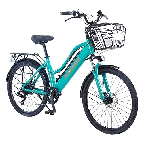 Electric Bike : FMOPQ Green 26-Inch 7-Speed Electric Road Bicycle Aluminum Alloy Cycle with Variable Speed Recreational Vehicle Hidden Lithium Battery Power-Assisted e Bike 10A for Women's Adult (Green)