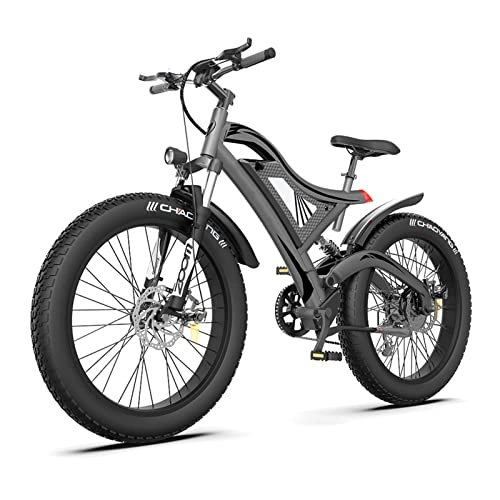 Electric Bike : FMOPQ Mountain Electric Bike 750W 26inch 4.0 Fat Tire 48V 15Ah Lithium Battery Beach City Electric Bicycle 27MPH (Color : Dark Grey)